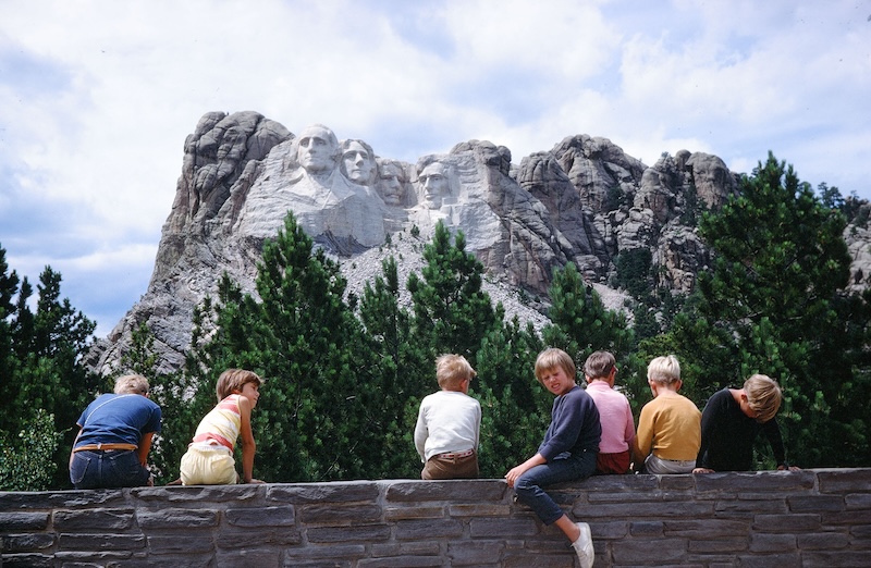 Kids at Mt Rushmore National Memorial, South Dakota.